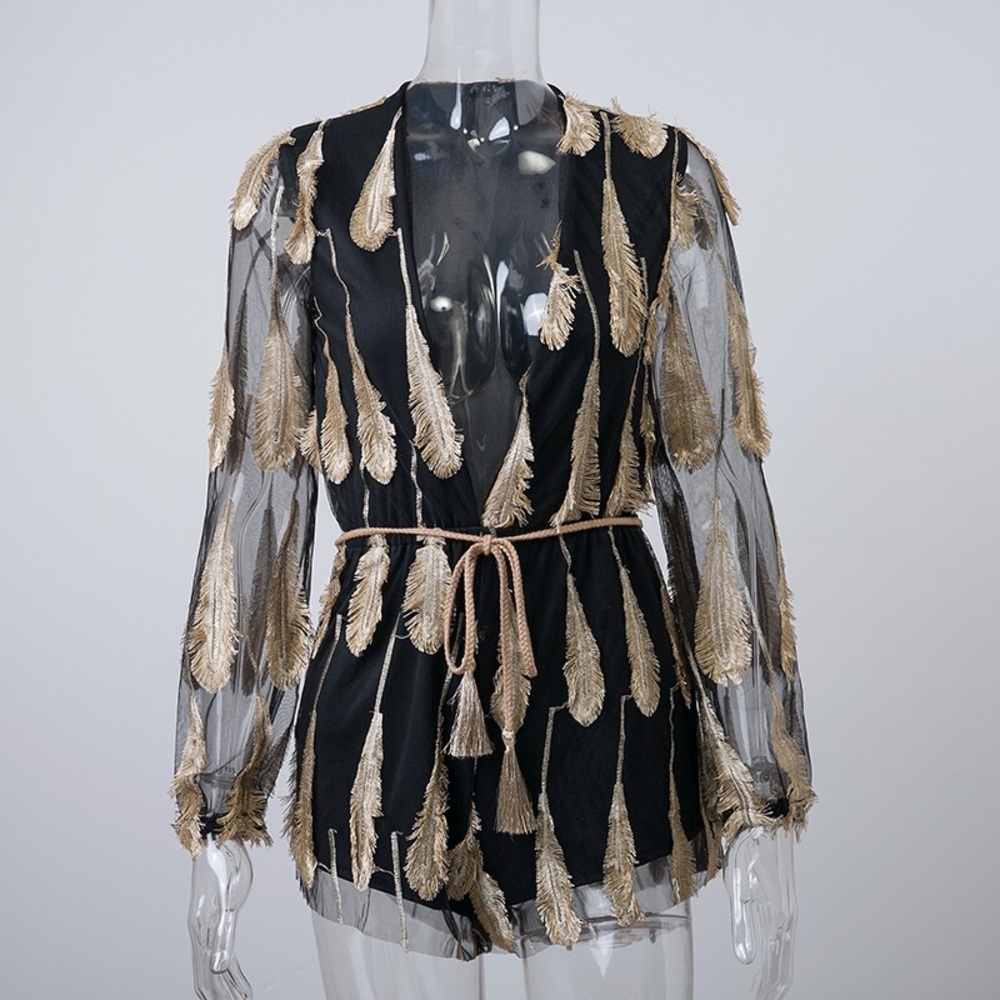 NEW! Black and Gold Sheer Romper - Picture 3 of 8